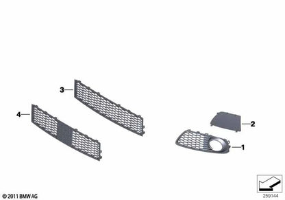 Grid di ingresso dell'aria centrale per BMW 5 F07 Series, F07N (OEM 51118050021). BMW originale.