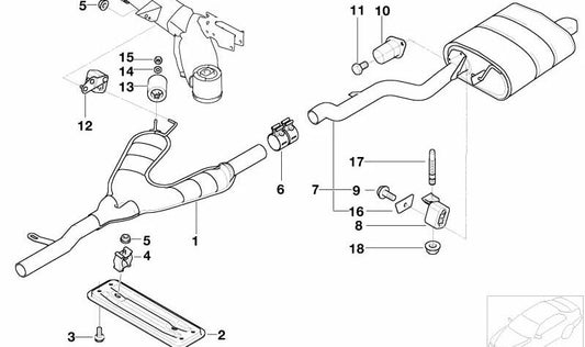 Silencioso trasero OEM 18107830533 para BMW Serie 5 E39 528i (1995-2000) con motor M52. Compatible con cambio manual y automático, tracción trasera. Original BMW.