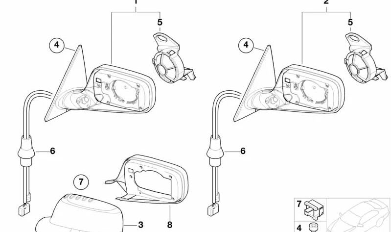 Anillo de retención derecho para espejos exteriores OEM 51167002914 para BMW E46, E65, E66, E67. Original BMW.