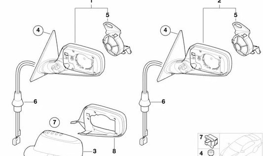 Heated Right Outside Mirror OEM 51168247124 for BMW E46. Original BMW.