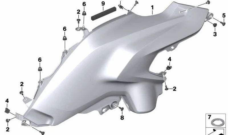 Pièce latérale de revêtement OEM 46638528671 pour BMW R1200GS (K50) 11/2011/2016 Motos. Rohtel / Couleur vierge. BMW original Motorrad.