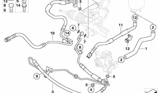 Manguito dilatador dirección OEM 32416774189 para BMW E60, E61, E63, E64. Pieza del sistema de dirección asistida. Original BMW.