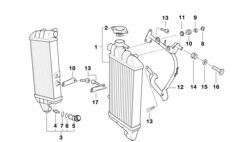 Radiador de água direito OEM 17111465160 para BMW Motorrad K1200RS, K1200LT... e muito mais. Originais BMW Motorrad.