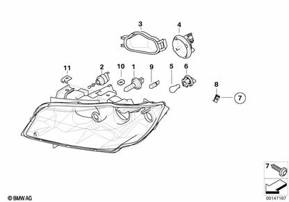 Tapa de cubierta de luz alta izquierda para BMW Serie 3 E90, E91 (OEM 63117159566). Original BMW