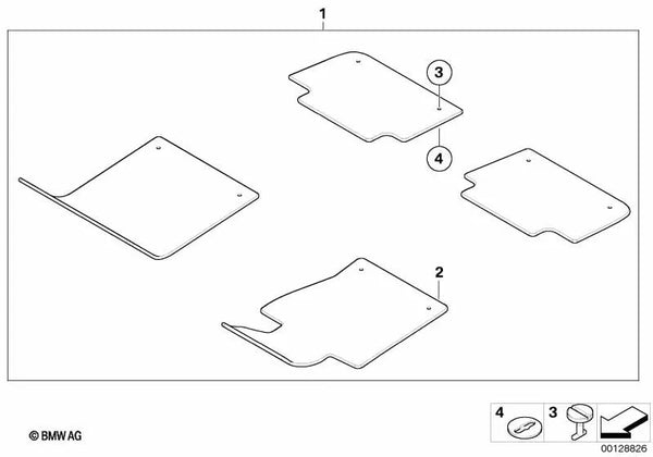 Alfombrilla de Velours Lado del Conductor para BMW Serie 7 E38 (OEM 51478184787). Original BMW.