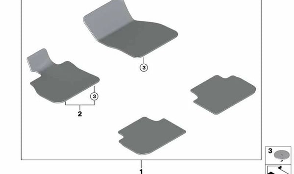 Alfombrilla lado conductor OEM 51479475223 para BMW F40 (116d, 116i, 118d, 118i, 120d, 120d xDrive, 120i) y BMW F44 (216d, 218d). Color ámbar/naranja. Original BMW.