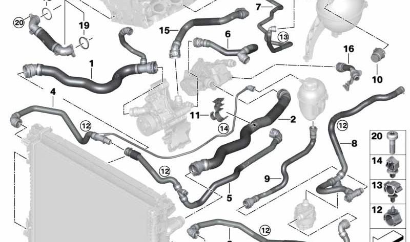 Tubo della pompa dell'acqua elettrica OEM 171294767 per BMW G05 X5 e G06 X6. Compatibile con il sistema di raffreddamento. Sostituzione BMW originale.