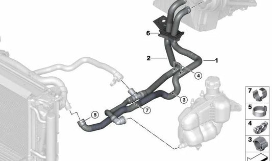 Manguito de refrigerante OEM 64219250566 para BMW F40, F44, F45, F45N, F46, F46N, F48, F48N, F49, F39 y MINI F54, F54N, F55, F55N, F56, F56N, F57, F60, F60N. Original BMW y MINI.