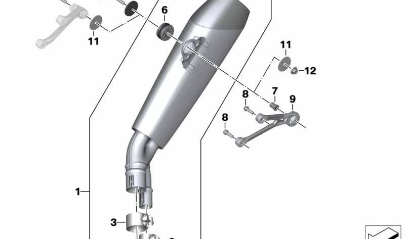 Silencioso trasero OEM 18518561653 para BMW Motorrad modelos R1200GS (K25), R1200GS Adventure (K25), R1200R (K27), R1200RT (K26). Original BMW Motorrad.