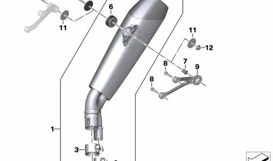Silencioso trasero OEM 18518561653 para BMW Motorrad modelos R1200GS (K25), R1200GS Adventure (K25), R1200R (K27), R1200RT (K26). Original BMW Motorrad.