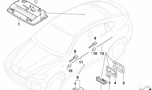 Módulo LED para tirador de puerta delantera OEM 63316977251 para BMW X5 {E70, E70N} y BMW X6 {E71, E72}. Pieza original BMW.