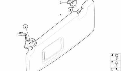 Visera parasol con luz de espejo izquierda OEM 51167899043 para BMW E63. Color antracita. Compatible con modelos 650i y M6. Original BMW.