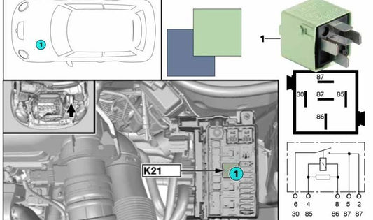 Relé contacto de cierre taubenblau OEM 61366977982 para MINI R50, R53, R56, Clubman R55, Cabrio R52, Coupé R58, Roadster R59, Countryman R60, Paceman R61... y más. Original MINI.