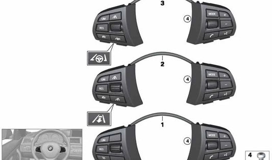 Interruptor volante multifunción deportivo OEM 61319273656 para BMW F15 y F16 (X5 y X6). Compatible con modelos sDrive25d y xDrive25d. Original BMW.
