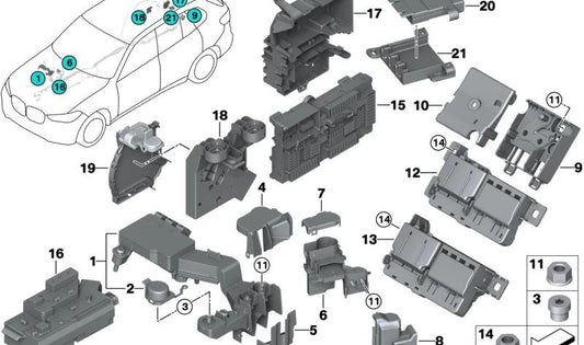 Distribuidor traseiro B+ para BMW Série 3 G20, G21, X5 G05, G18 (OEM 61146994420). BMW originais.