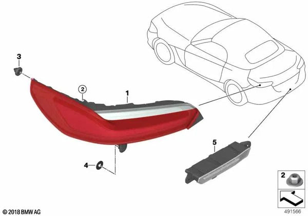 Luz trasera parachoques OEM 63217450452 para BMW Z4 G29 (2017-2025). Original BMW.