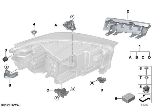 Right Headlight Repair Kit for BMW U11, U12 (OEM 63115A64454). Original BMW