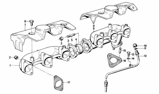Cubierta metálica del colector de escape OEM 11621266973 para BMW E12, E23, E24 (modelos 528i y 633CSi con motor M30). Recambio original BMW.