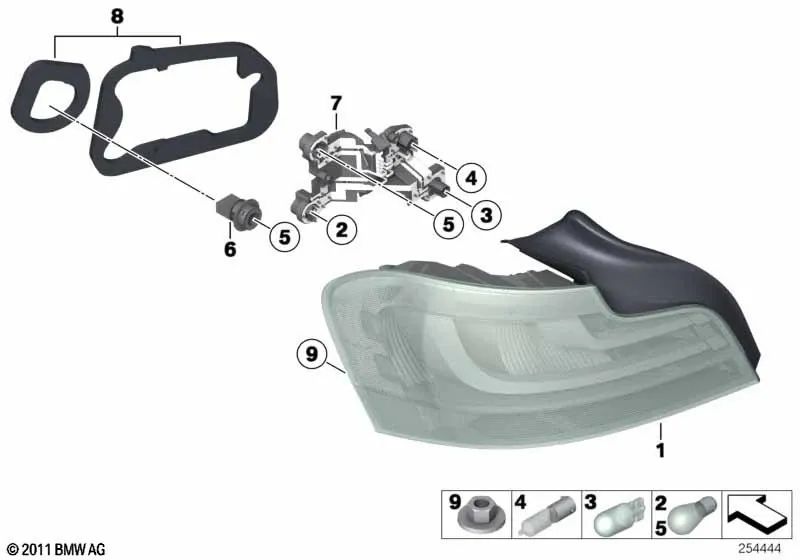 Links hinterer Pilot für BMW 1 E82 -Serie, E88 (OEM 63217273427). Original BMW.