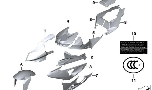 Guardabarros delantero OEM 46617715965 para BMW Motorrad F 900 R, S 1000 RR, S 1000 R. Compatible con modelos 0K11, 0K81, 0K83, 0K91, 0D014, 0507, 0524, 0D10, 0D50, 0D02. Original BMW Motorrad.
