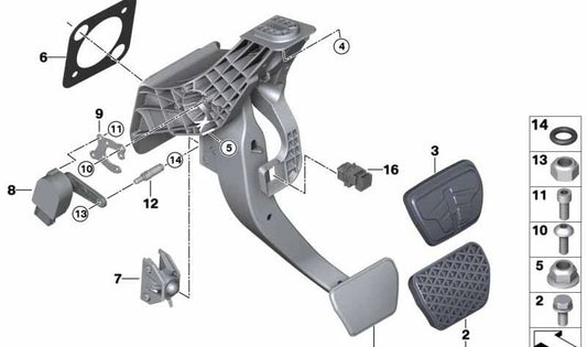 Pedal de freno OEM 35006891119 para BMW G42, G87, G20, G21, G28, G80, G81, G22, G23, G26, G82, G83, G29, i3. Original BMW.
