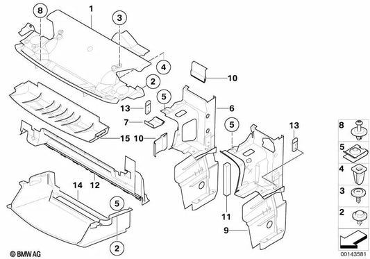 Guide d'air gauche OEM 51718165311 pour BMW Série 3 E36 318tds, 323tds, 325tds. Véritable BMW.