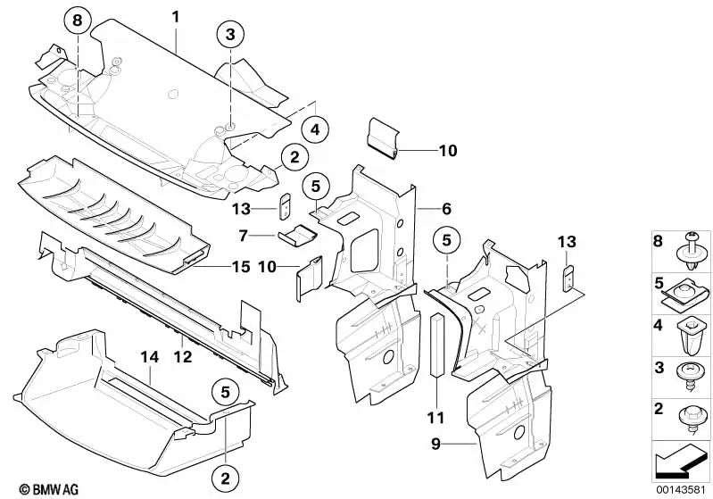 Guía de aire derecha para BMW E36 (OEM 51718122436). Original BMW.