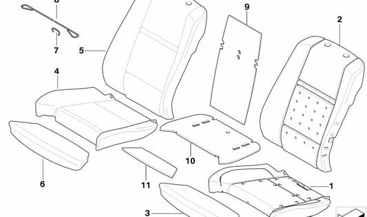 Cojín acolchado asiento OEM 52109144826 para BMW X5 E70 y BMW X6 E71, E72. Pieza original BMW.