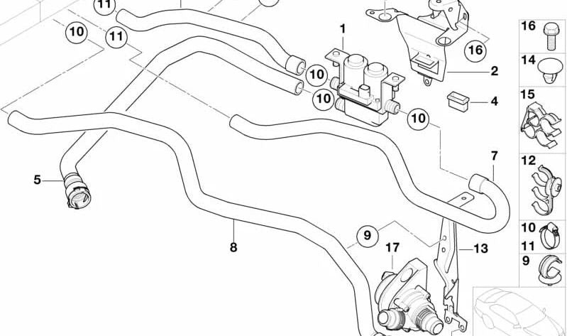 Manguera para válvula de agua del motor OEM 64218381387 para BMW E53 (X5). Repuesto original BMW.