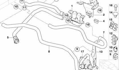 Manguera para válvula de agua del motor OEM 64218381387 para BMW E53 (X5). Repuesto original BMW.