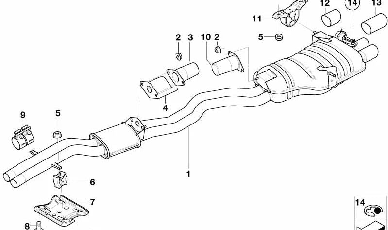 Silencioso intermedio y trasero OEM 18107504173 para BMW E46. Original BMW.