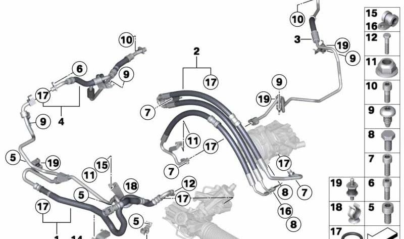 Tubería de Retorno Dynamic Drive para BMW Serie 5 F07, F10, Serie 6 F06, F12, Serie 7 F01 (OEM 32416796371). Original BMW.