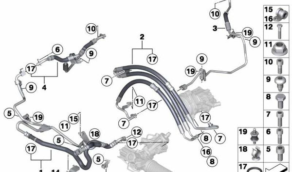 Tubería de Retorno Dynamic Drive para BMW Serie 5 F07, F10, Serie 6 F06, F12, Serie 7 F01 (OEM 32416796371). Original BMW.