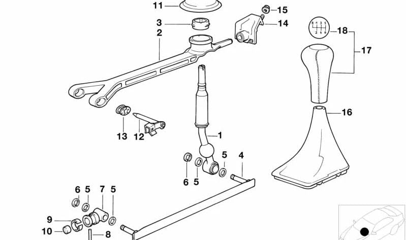 Straight gear lever OEM 25111222188 for BMW E34. Original BMW.