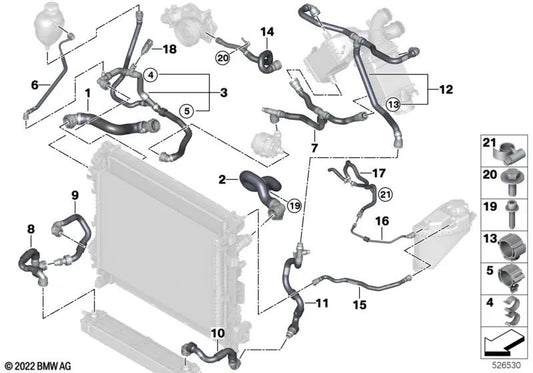 Tubo de retorno do aquecedor para BMW X5 F95, G05, X6 F96, G06, X7 G07 (OEM 17127536485). BMW original