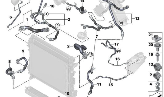 Tuyau de réfrigérant pour BMW X5 F95, G05, X6 F96, G06, X7 G07, XM G09 (OEM 17128089679). BMW d'origine