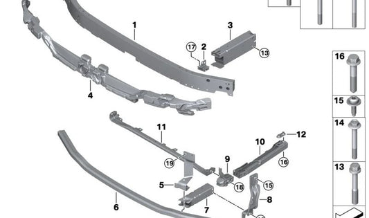 Soporte frontal paragolpes OEM 51118737232 para BMW U06. Original BMW.