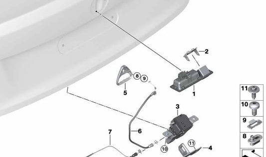 Cable de emergencia OEM 51247304561 para BMW F22, F22N, F23, F23N, F87, F87N. Desbloqueo manual del maletero. Original BMW.