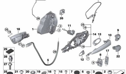Barra de accionamiento puerta delantera izquierda OEM 51217059905 para BMW E90, E91, E90 LCI, E91 LCI. Original BMW.