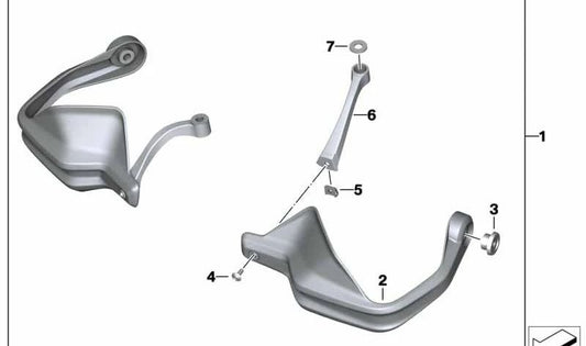 Soporte derecho de protector de manos OEM 32718393822 para BMW Motorrad F750GS, F850GS, F850GS Adventure, R1200GS, R1200GS Adventure, R1250GS, R1250GS Adventure. Original BMW Motorrad.