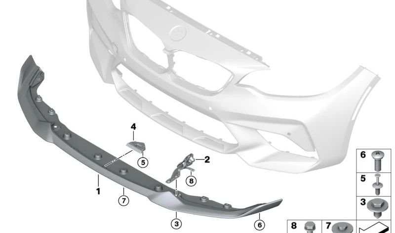 Soporte derecho del splitter frontal OEM 51118078458 para BMW F87N. Pieza original BMW.