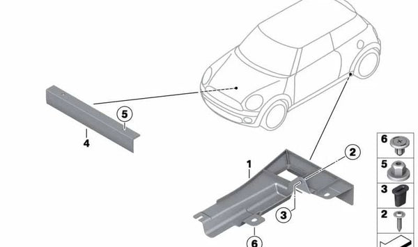 Cubierta inferior del motor OEM 51757129683 para MINI R52 (Cooper, Cooper S, One) del 2004 al 2008. Pieza original MINI. Ideal para proteger el motor desde abajo frente a golpes o suciedad.