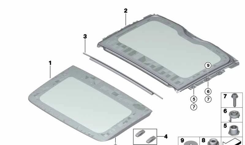 Techo de cristal con luz delantera OEM 54107409166 para BMW X5 G05 y BMW X6 G06. Original BMW.