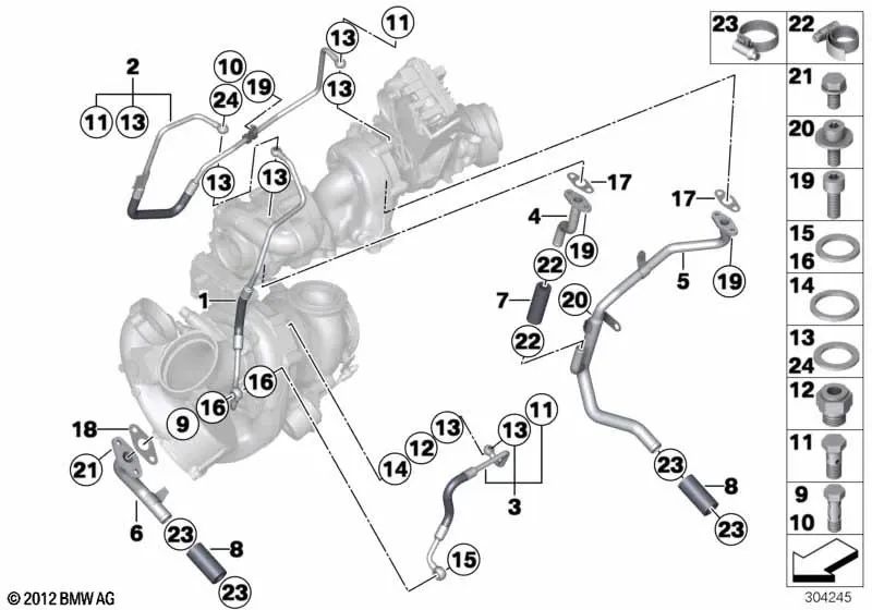 Schraubstutzen for BMW 5er F10, F11, 7er F01N, F02N, X5 E70N, F15, X6 E71, F16 (OEM 11428508033). Genuine BMW.
