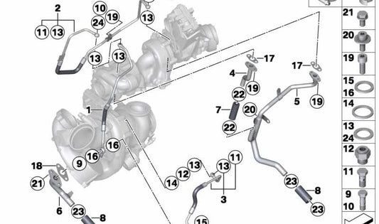 Tubo de retorno de aceite OEM 11428508036 para BMW F10, F11, F01, F02, E70, F15, E71, F16 con motor M50d xDrive. Compatible con todos los modelos indicados. Original BMW.