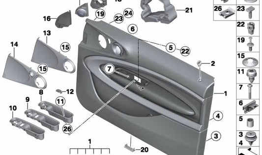 Panel puerta delantera izquierda negro OEM 51419812203 para MINI R61 {Cooper D, Cooper S, Cooper ALL4} (todos los motores y acabados compatibles). Original MINI.