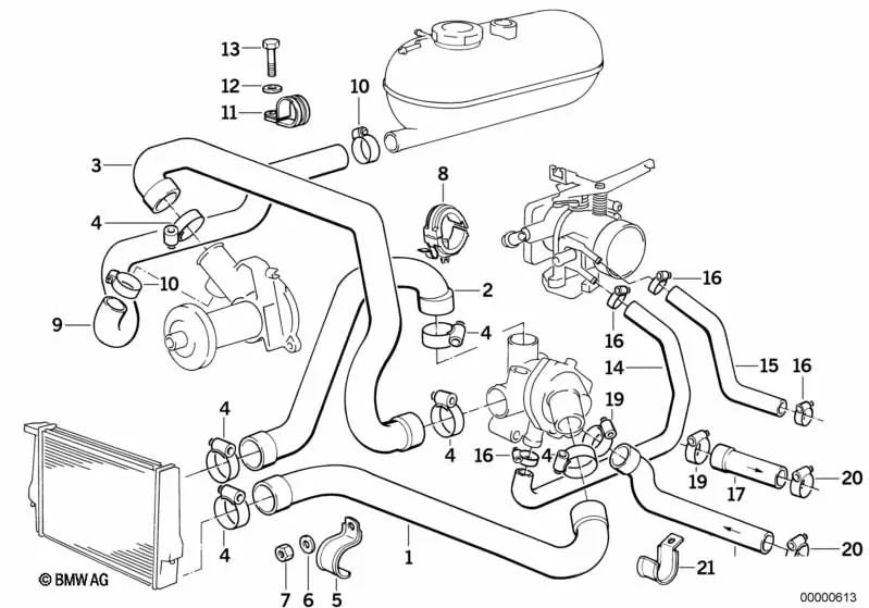 Tuyau d'eau pour BMW E30, E28 (OEM 11531718980). BMW d'origine