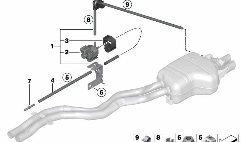 Silentblock de escape OEM 18307551543 para BMW E81, E82, E87, E88, E90, E91, E92, E93, E60, E61, F07, F10, F11, F06, F12, F13, F01, F02, F04, E84, F25, F26, E70, E71, E89. Original BMW.