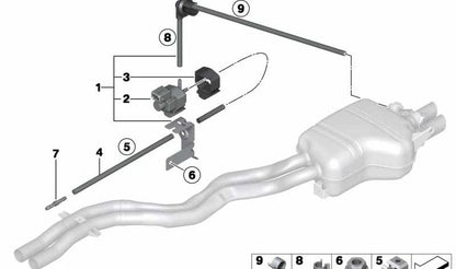 Silentblock de escape OEM 18307551543 para BMW E81, E82, E87, E88, E90, E91, E92, E93, E60, E61, F07, F10, F11, F06, F12, F13, F01, F02, F04, E84, F25, F26, E70, E71, E89. Original BMW.