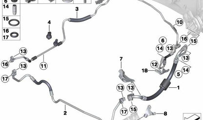 Tubería de alta presión compresor a condensador OEM 64539239768 para BMW E82, E88, E90, E91, E92, E93. Original BMW.